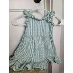 Janie and Jack Girls SunDress 12-18mt Striped Seersucker Green Ruffle